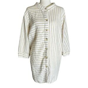 Catherines Beige Linen Blend Striped Blouse Button Front Plus Size 3XL